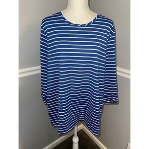 New American Sweetheart Top Size XL Striped 3/4 Sleeve Roll Tab Round Neck